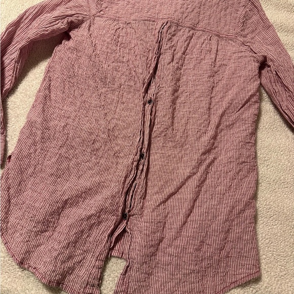Free People No Limits Striped Split Back Top Red Pink Sangria Combo Button Front - Picture 10 of 12